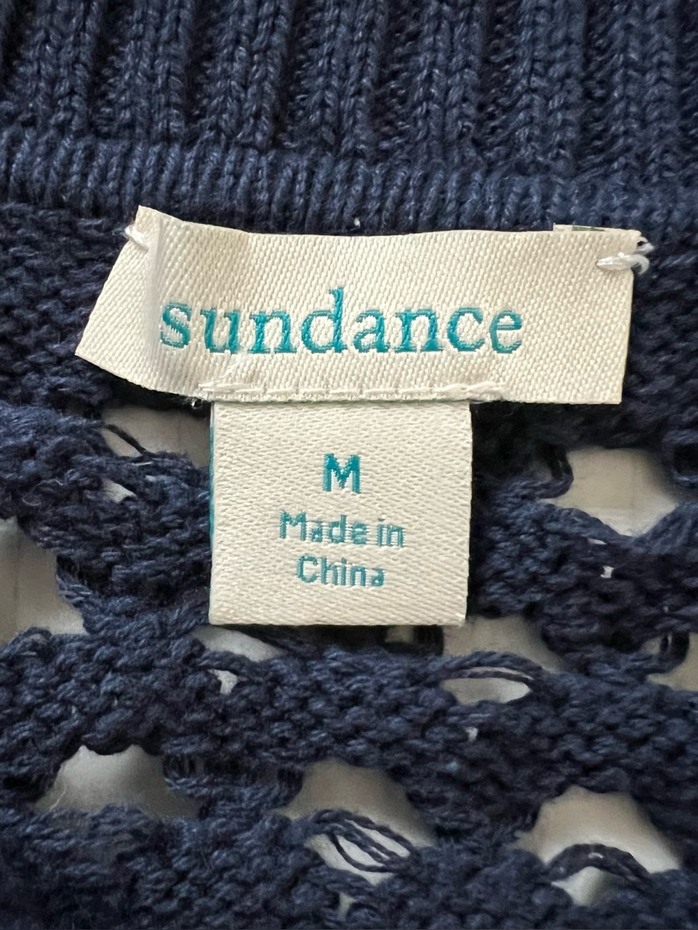 Sundance Crochet Open Knit Polo Top Navy Blue Relaxed Slouchy Sheer Medium - Picture 12 of 15